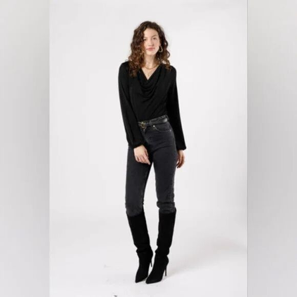 *2/$25* Band of the Free BOG Womens Medium Aggie Black Cowl Neck Bodysuit - Picture 4 of 12